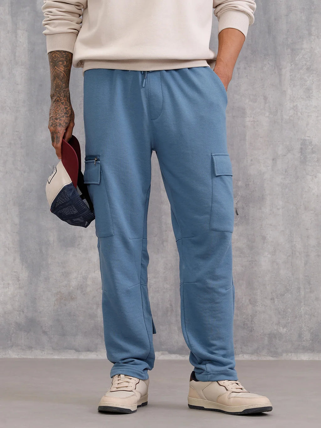 Comfort Fit Trackpants With Utility Cargo Pockets | Blue