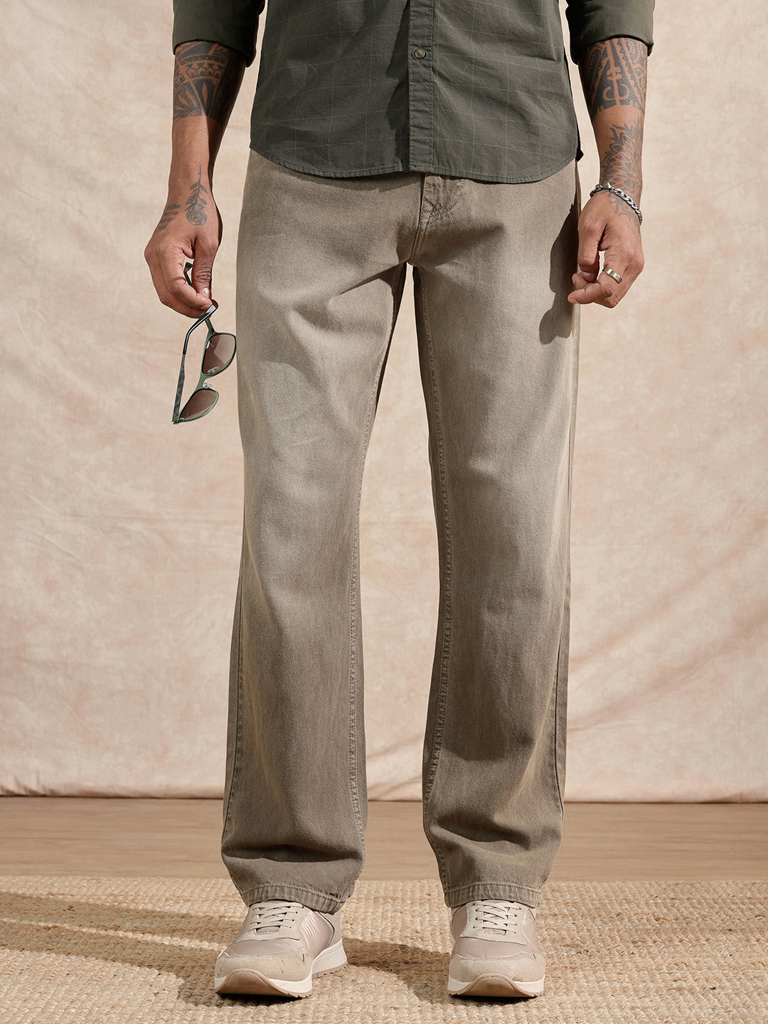 Solid Anti Fit Jeans  | Khaki