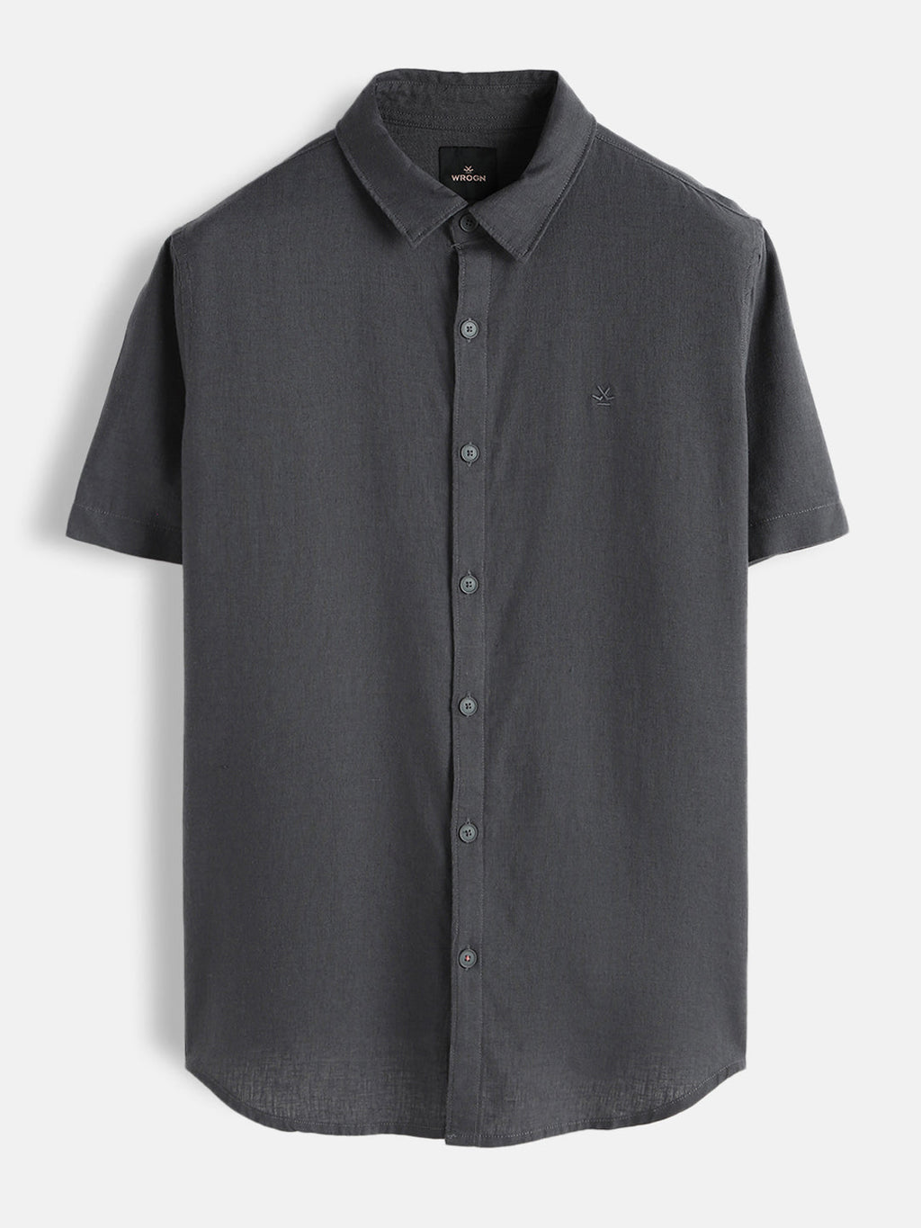 Solid Linen Blend Slim Fit Shirt | Dark Grey