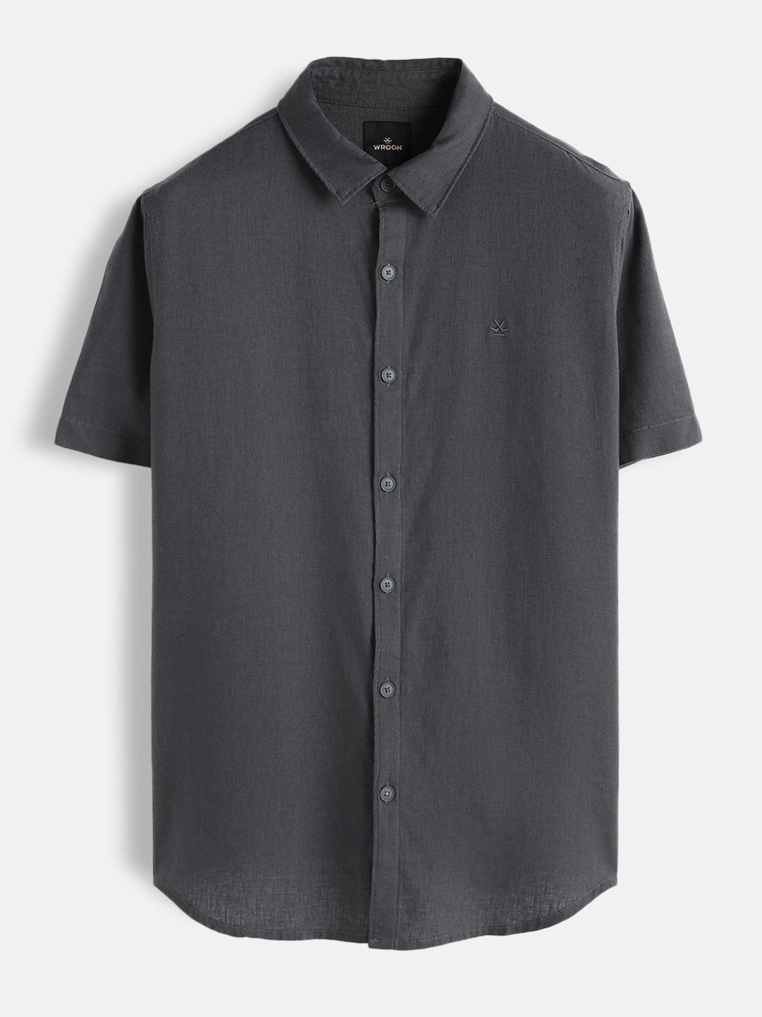 Solid Linen Blend Slim Fit Shirt | Dark Grey