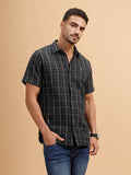 Textured Checks Short Sleeve Shirt | Black