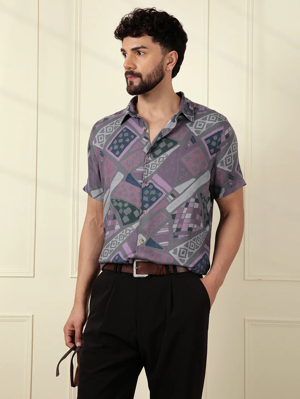 AOP Fluid Light Weight Viscose Shirt | Grey