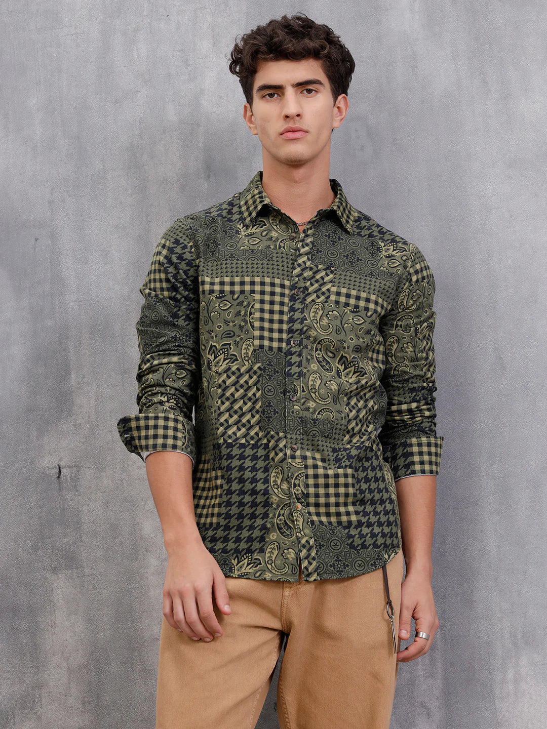 Corduroy Printed Shirt In Slim Fit | Olive