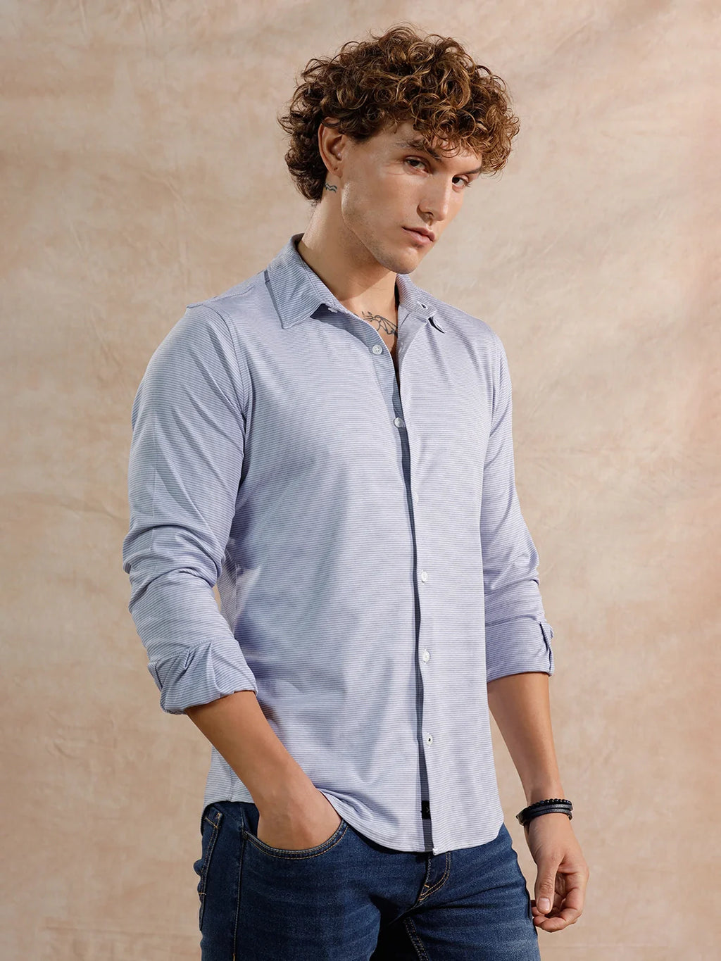 Solid Stretch Slim Fit Shirt | Blue