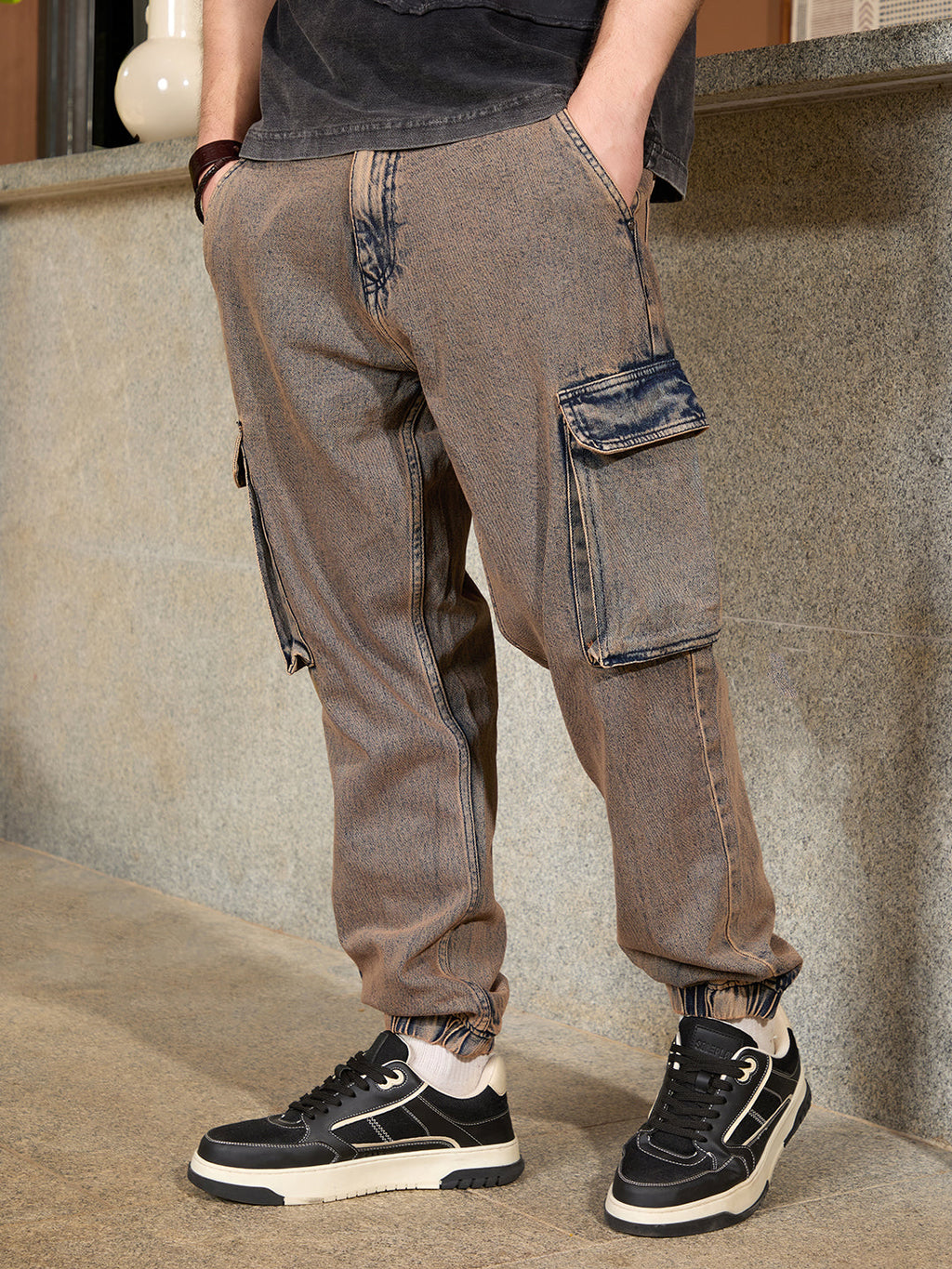 Washed Denim Cargo Jogger | Blue