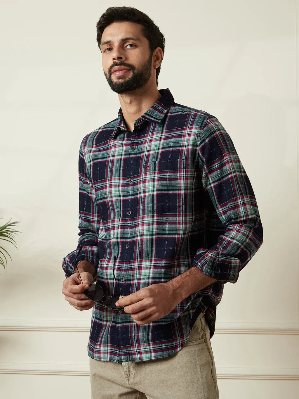Casual Checked Cotton Shirt | Green