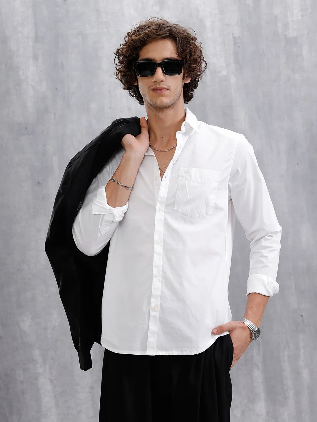 Solid Cotton Blend Slim Fit Shirt | White
