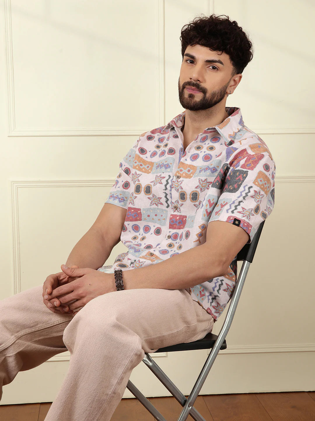 Abstract Printed Open Dobby Shirt  | Multicolor