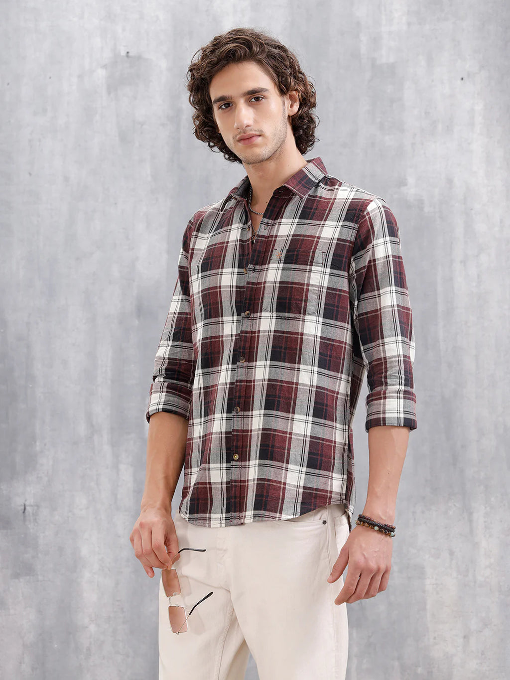 Mocklino Check Slim Fit Shirt | Maroon