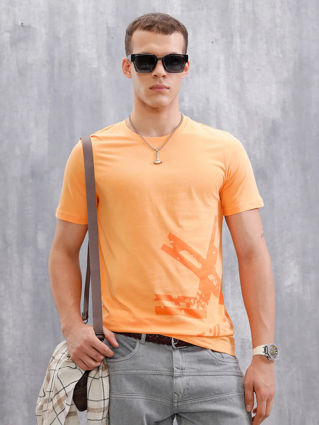 Logo Placement Printed T-Shirt | Orange
