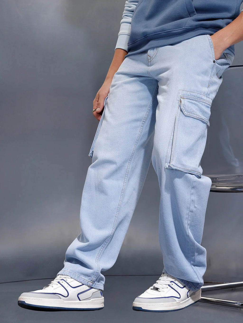 Light Washloose Fit Cargo Jeans | Blue
