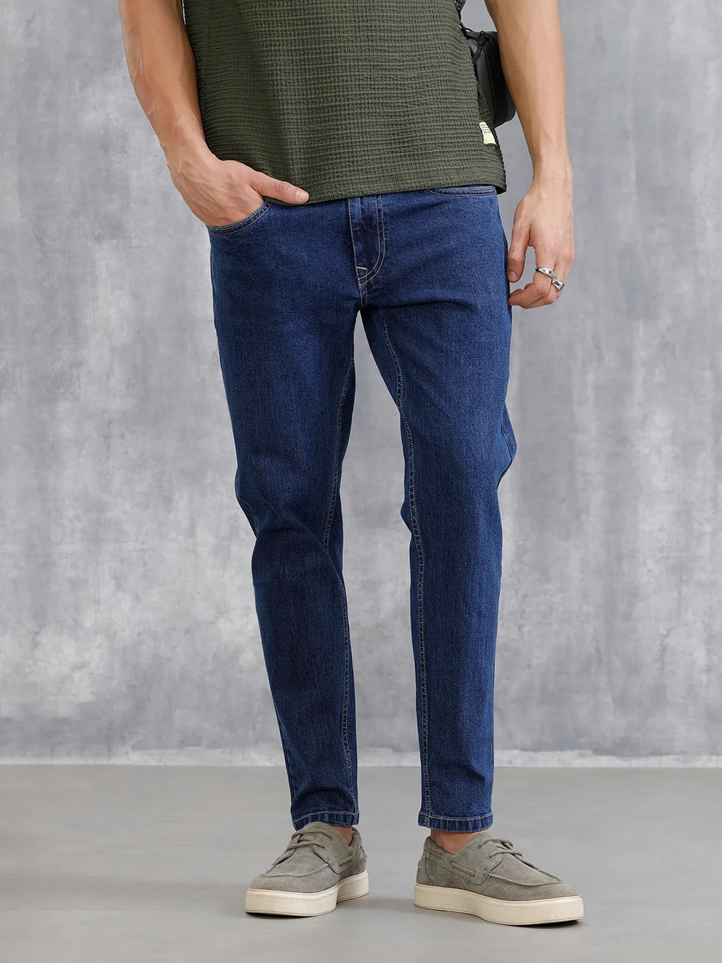 Mid Washed Skinny Crop Jeans | Med Stone