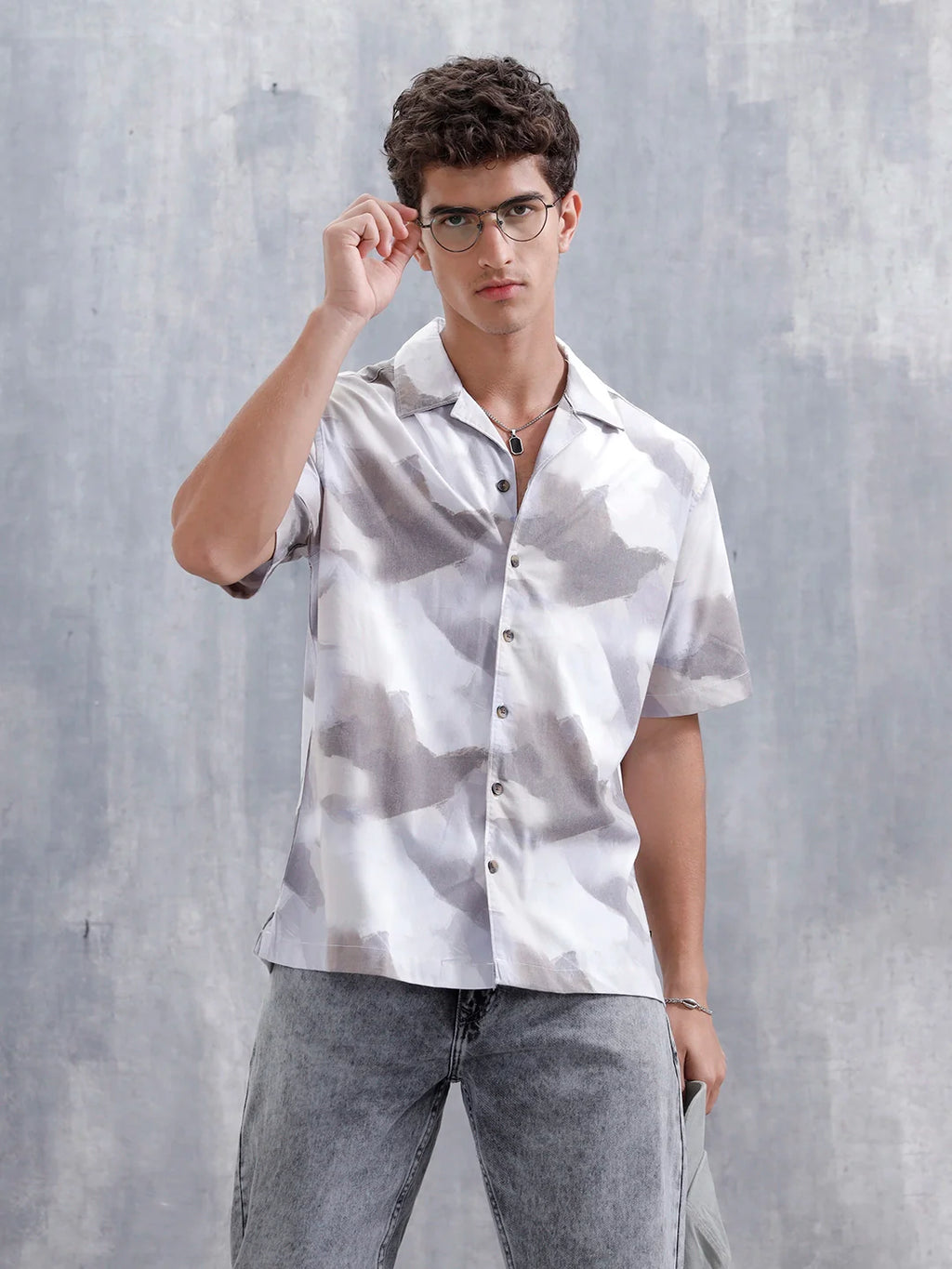 Abstract Aop Printed Comfort Fit Resort Collar Shirt | Purple