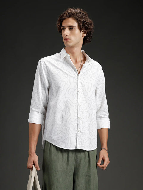 Abstarct aop printed casual comfort fit shirt | White