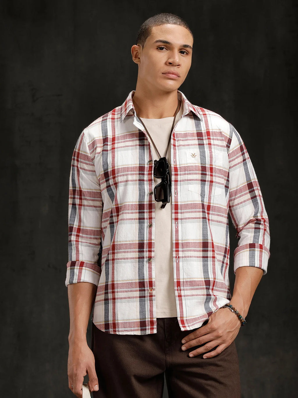 Checkered Cotton Slub Shirt | White