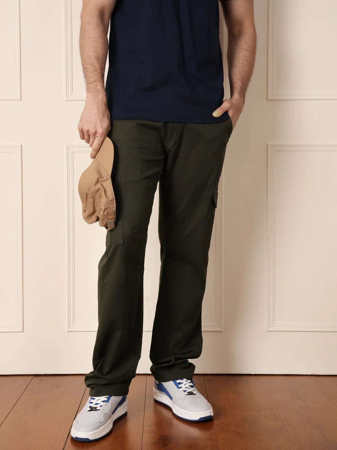 Peached Cotton Cargo Trouser | Olive