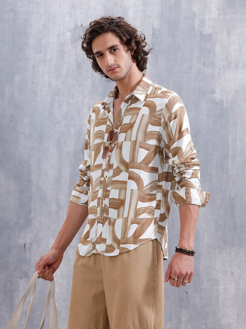 Abstract Aop Printed Regular Fit Shirt | Yellow
