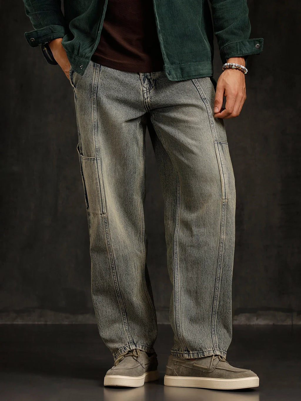 Slanted Pocket Loose Fit Jeans | Blue