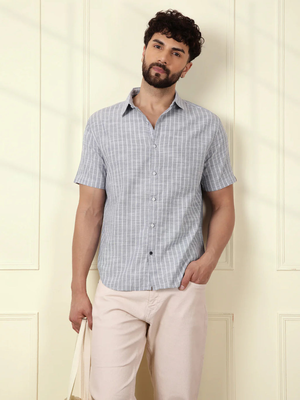 Classic Cotton Slub Striped Shirt | Blue