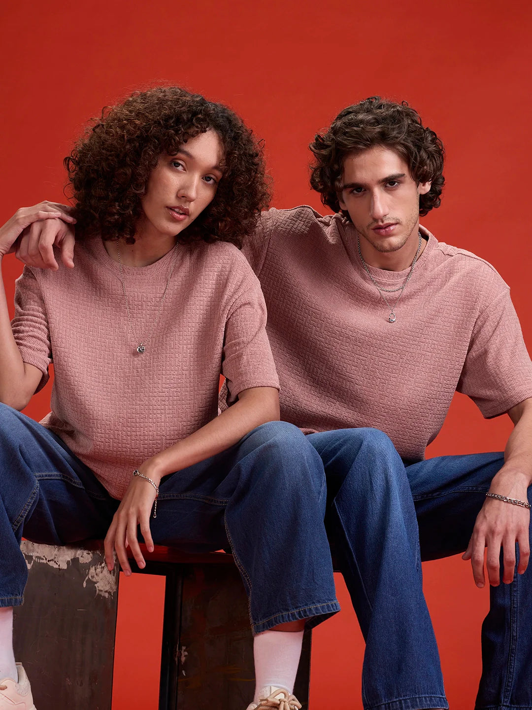 Men's Textured Oversized T-shirt  |  Peach
