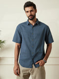 Textured Cotton Slim Fit Shirt | Blue
