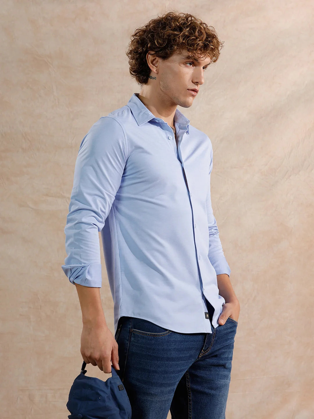 Solid Stretch Slim Fit Shirt | Light Blue