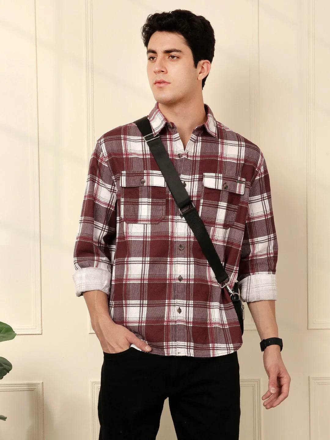 Brown & White Checked Cotton Shirt