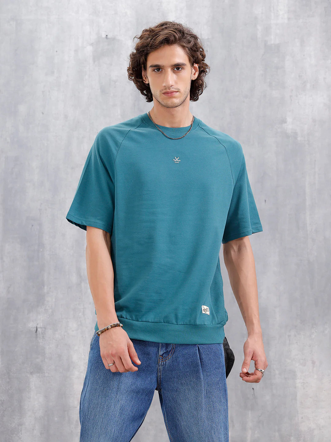 Solid Oversized Crew Neck T-shirt | Teal