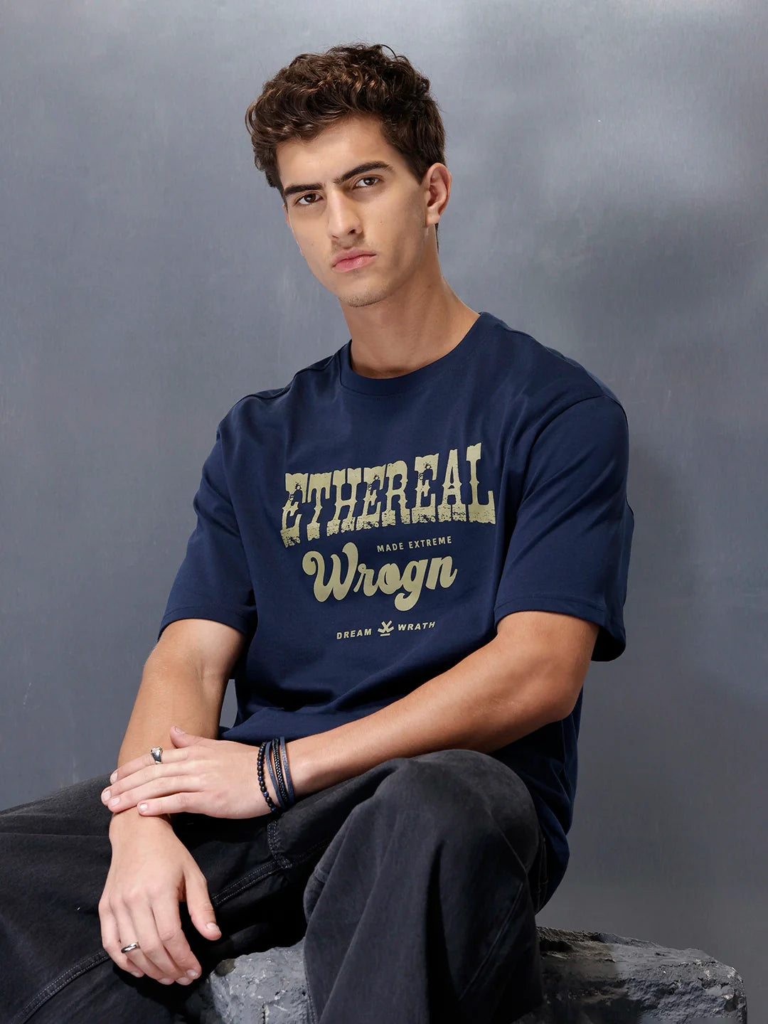 Men’s bold front print cotton t-shirt | Navy Blue