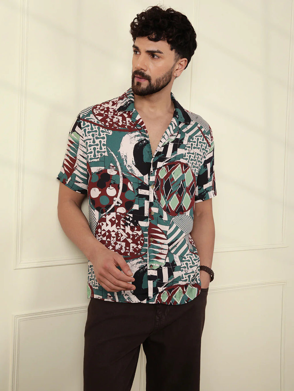 AOP Fluid Light Weight Viscose Shirt | Dark Green