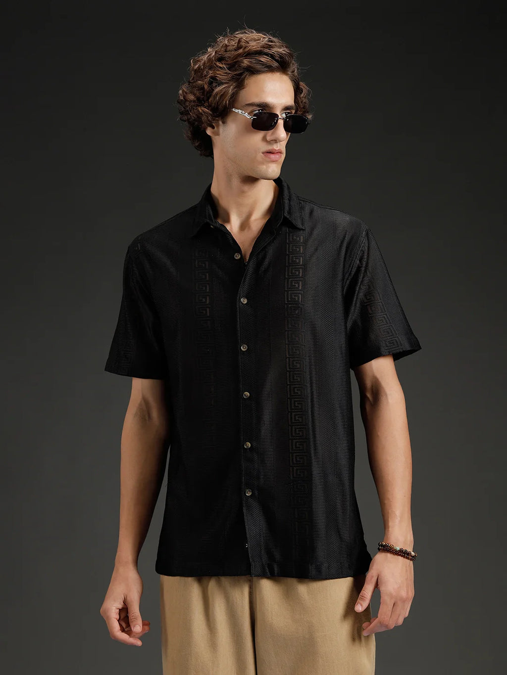 Wrogn Textured Button-Down Shirt | Black