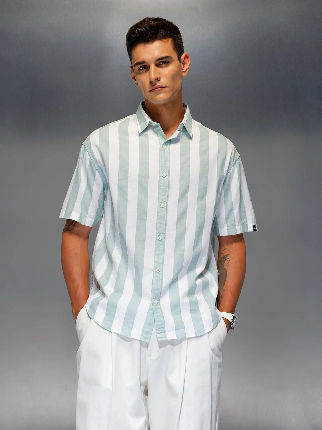 Men's casual oversize stripe shirt | White