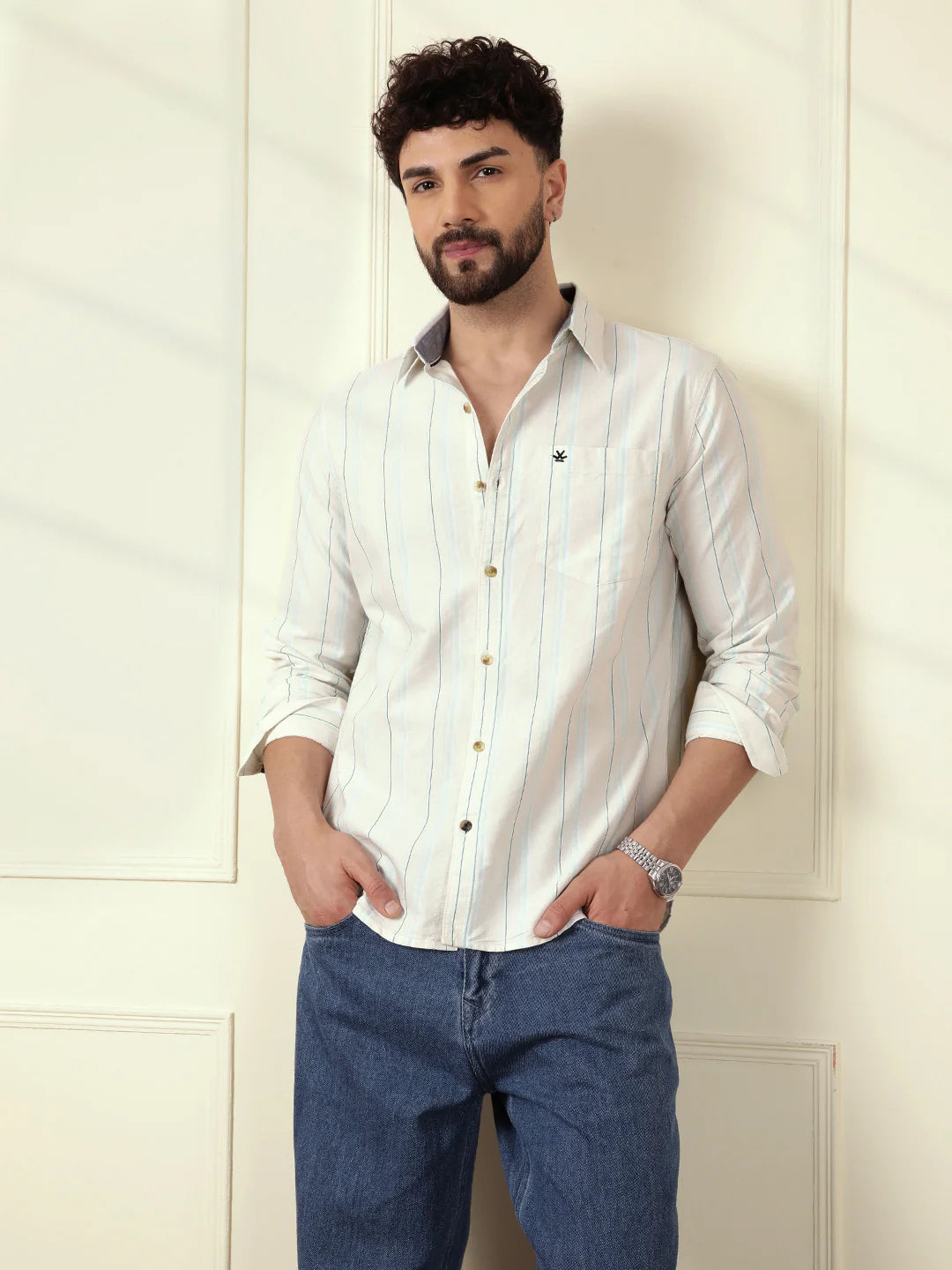 Tonal Stripes Oxford Shirt | Yellow