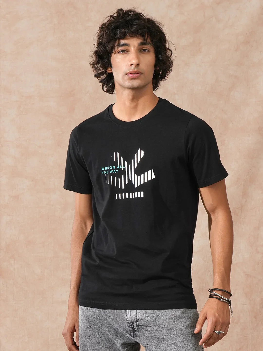 Foil Printed Slim Fit T-Shirt | Black