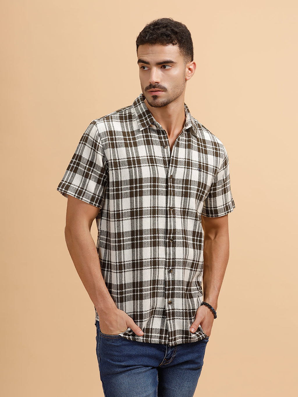 Textured Checks Regular Fit Shirt | Olive