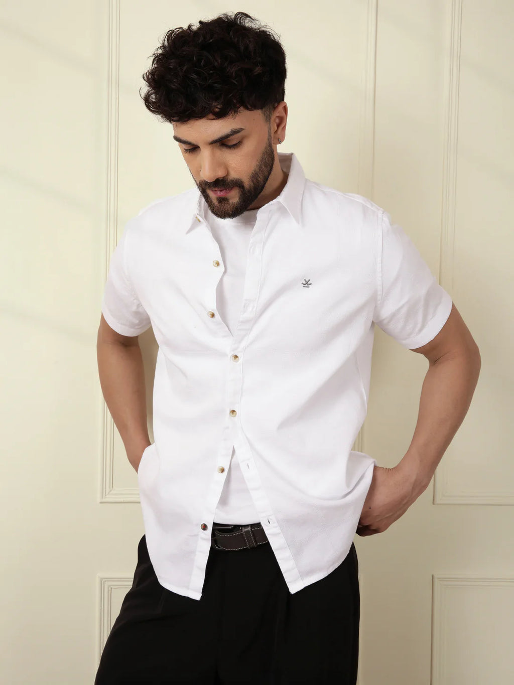 Textured Short Sleeve Shirt | White