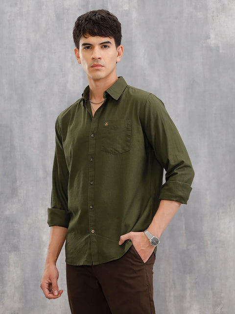 100% Cotton Enzyme Washed Regular Fit Shirt I Olive