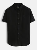 Solid Short Sleeve Linen Blend Shirt | Black
