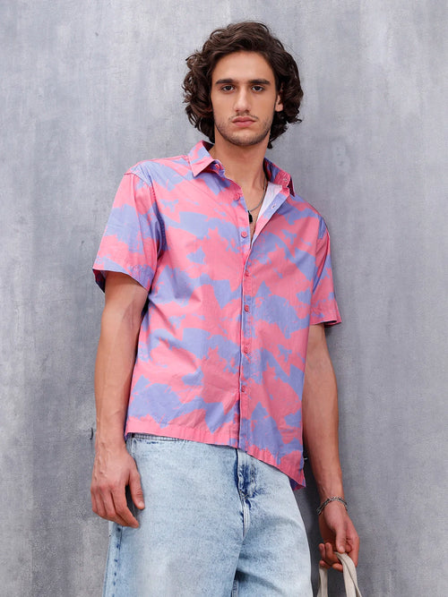Abstract Aop Printed Comfort Fit Spread Collar Shirt | Pink