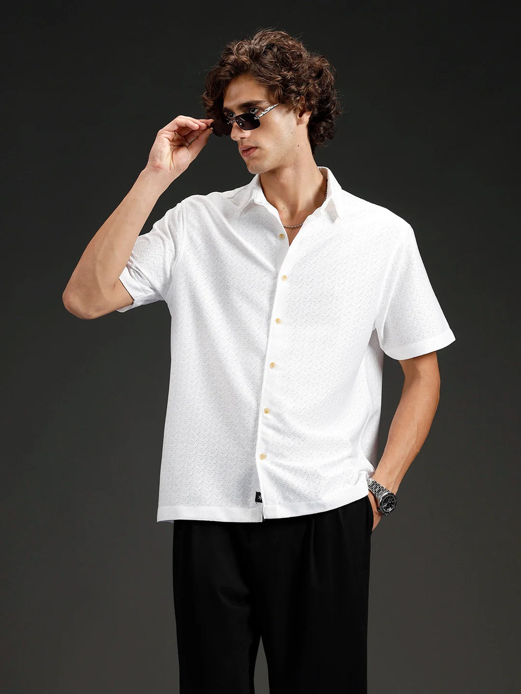 Wrogn Casual Textured Slim Fit Shirt | White
