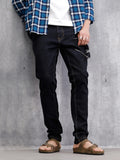 Solid Slim Tapered Jeans | Dark Blue