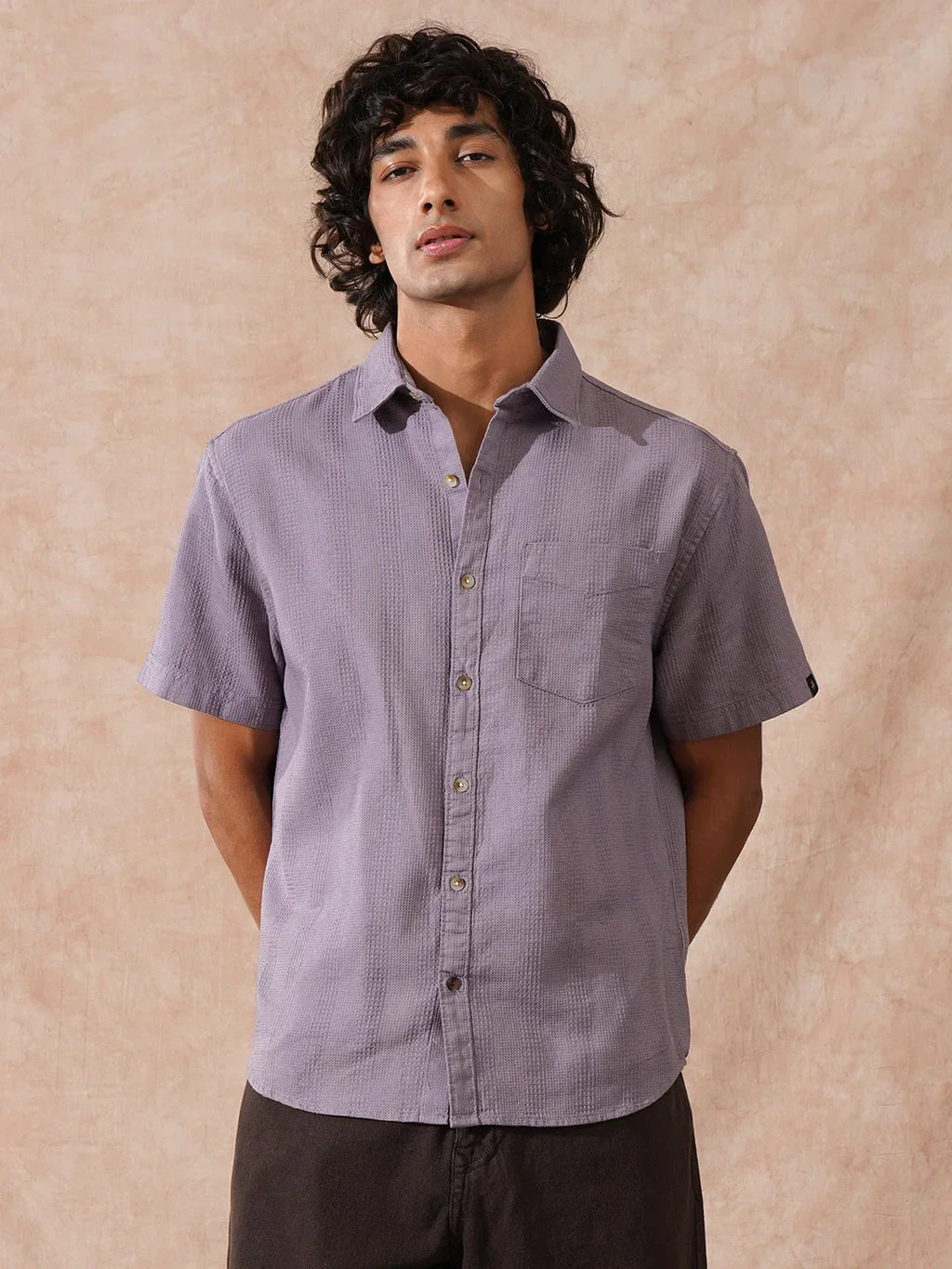 Waffle Textured Comfort Fit Shirt | Purple
