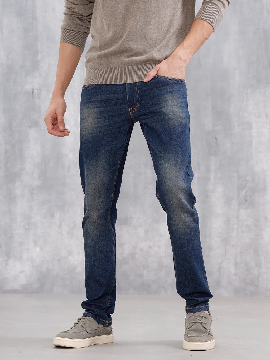 Men's Casual Slim Fit Jeans | Dark Stone