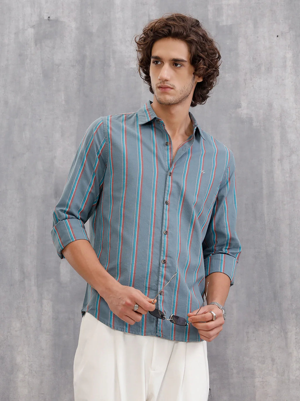 Textured Stripe Regular Fit Shirt | Grey