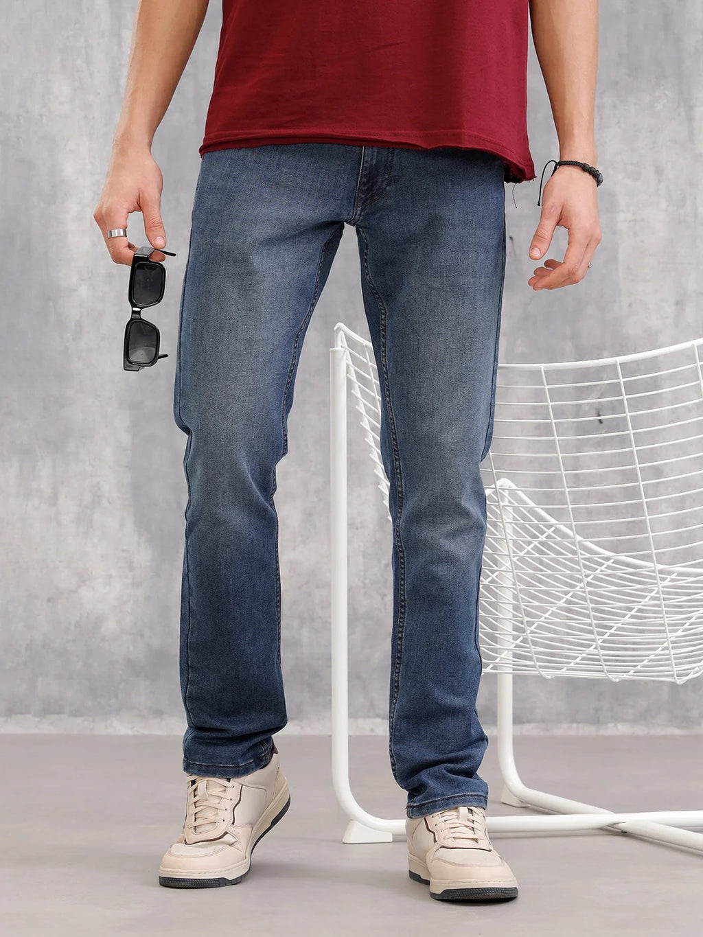 Slim Fit Dk Washed Dobby Jeans I Blue