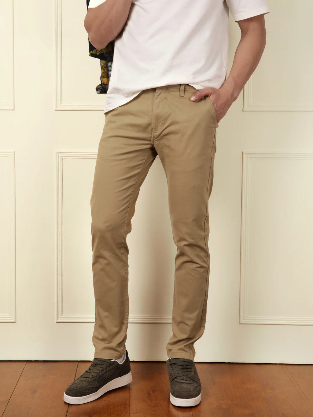 Soft Cotton Blend Chino Trouser | Khaki