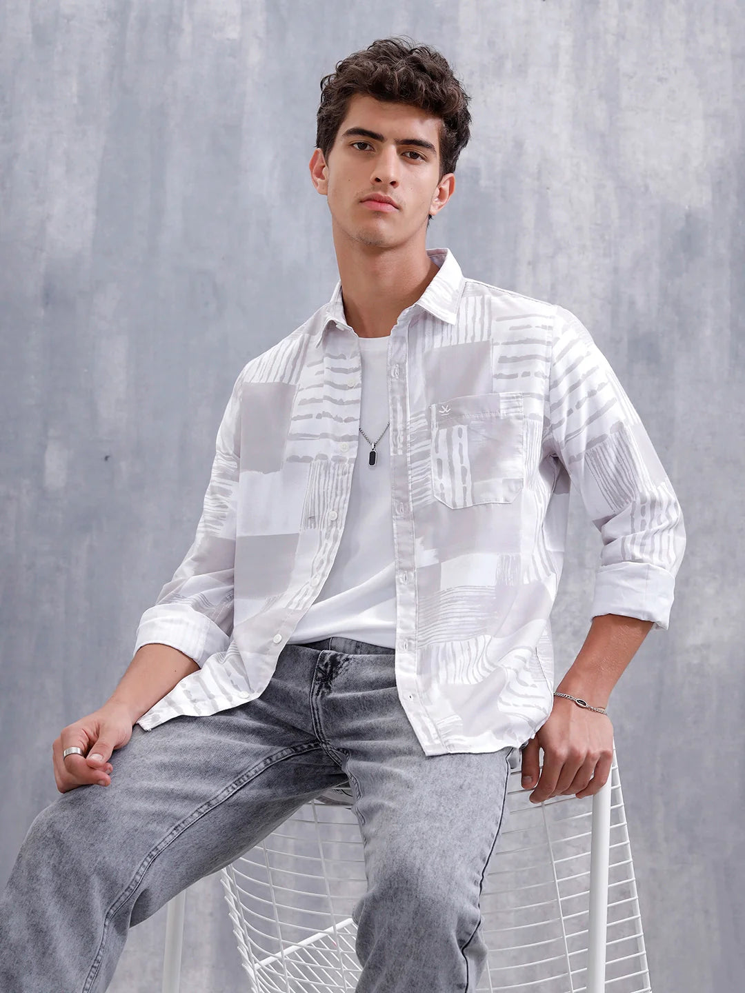 Abstract Aop Printed Men Comfort Fit Shirt | Grey