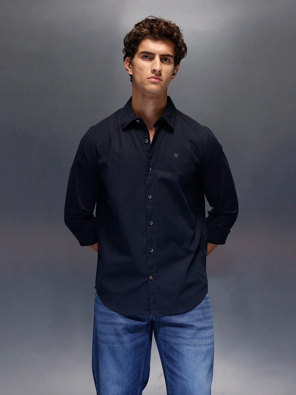 Men's Slim Fit Casual Shirt  |  Navy Blue