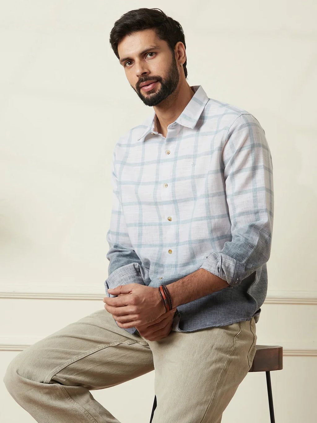 Checked Ombre Print Shirt | Grey