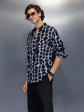 Men’s abstract pattern oversize shirt | Navy